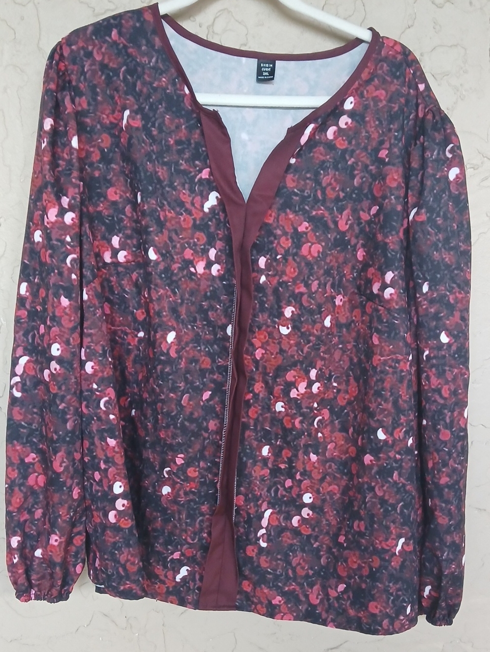 SHEIN Curve Burgundy Floral V-Neck Cardigan - Picture 1 of 8